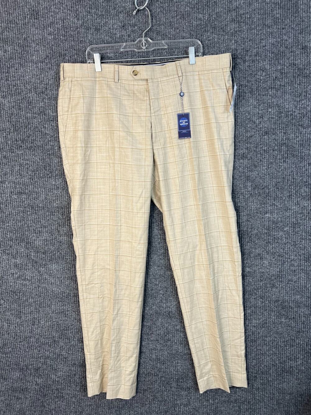 Society Of Threads Pants Mens 42 Tan Plaid Performance Wrinkle Resistant Golf